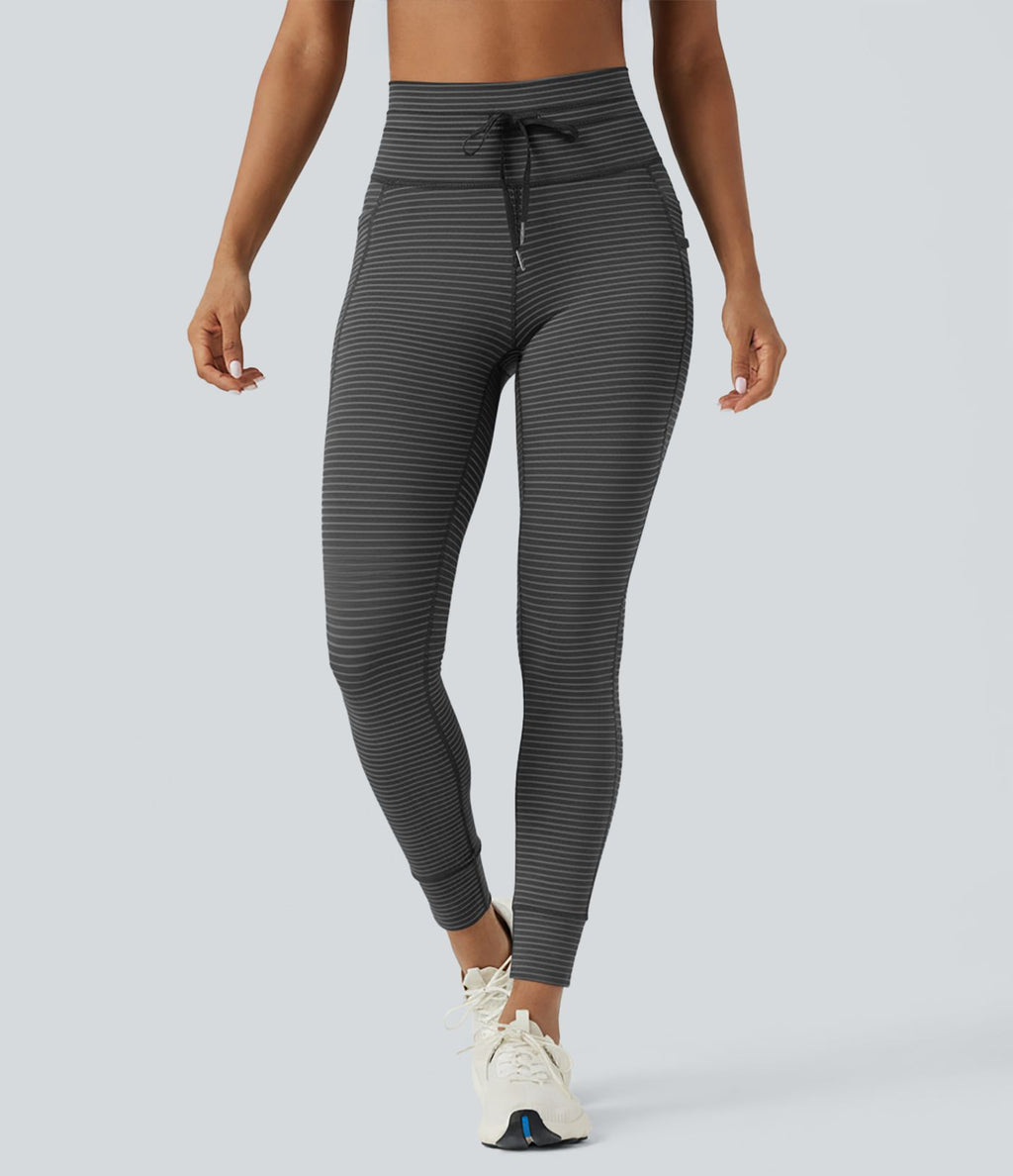 Legging de yoga rayé taille haute avec cordon de serrage et poches