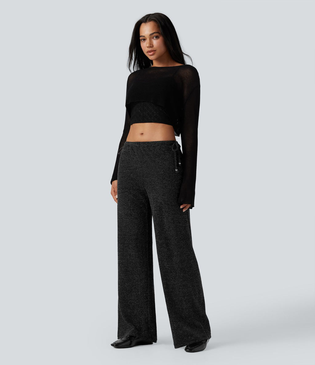 Pantalon large tricot effet sparkle avec poches