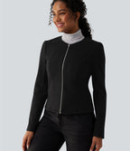 Veste tailleur polaire col rond manches longues à fermeture éclair