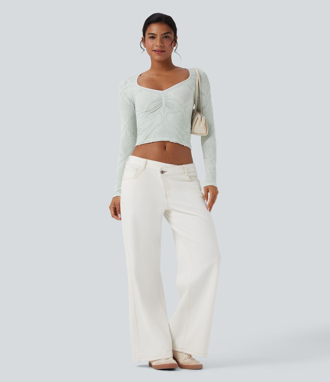 Haut de sport décolleté cœur jacquard à manches longues sans couture OneForm Seamless Flow