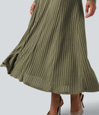 Robe longue fluide maille côtelée col henley manches longues