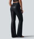 Pantalon décontracté taille haute, coupe bootcut, en PU extensible avec poches