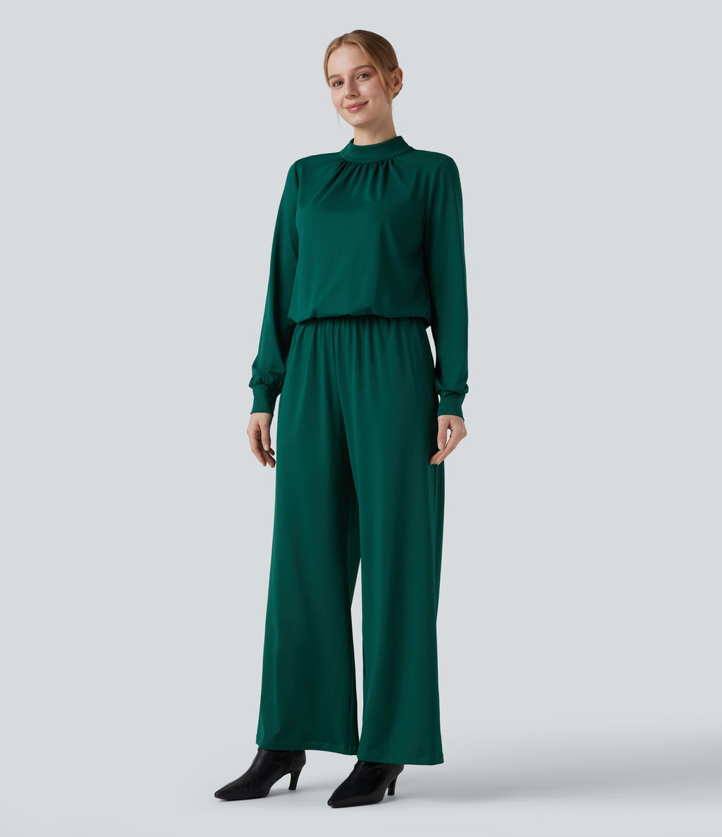 Combinaison pantalon large col montant dos goutte d'eau manches longues avec poches