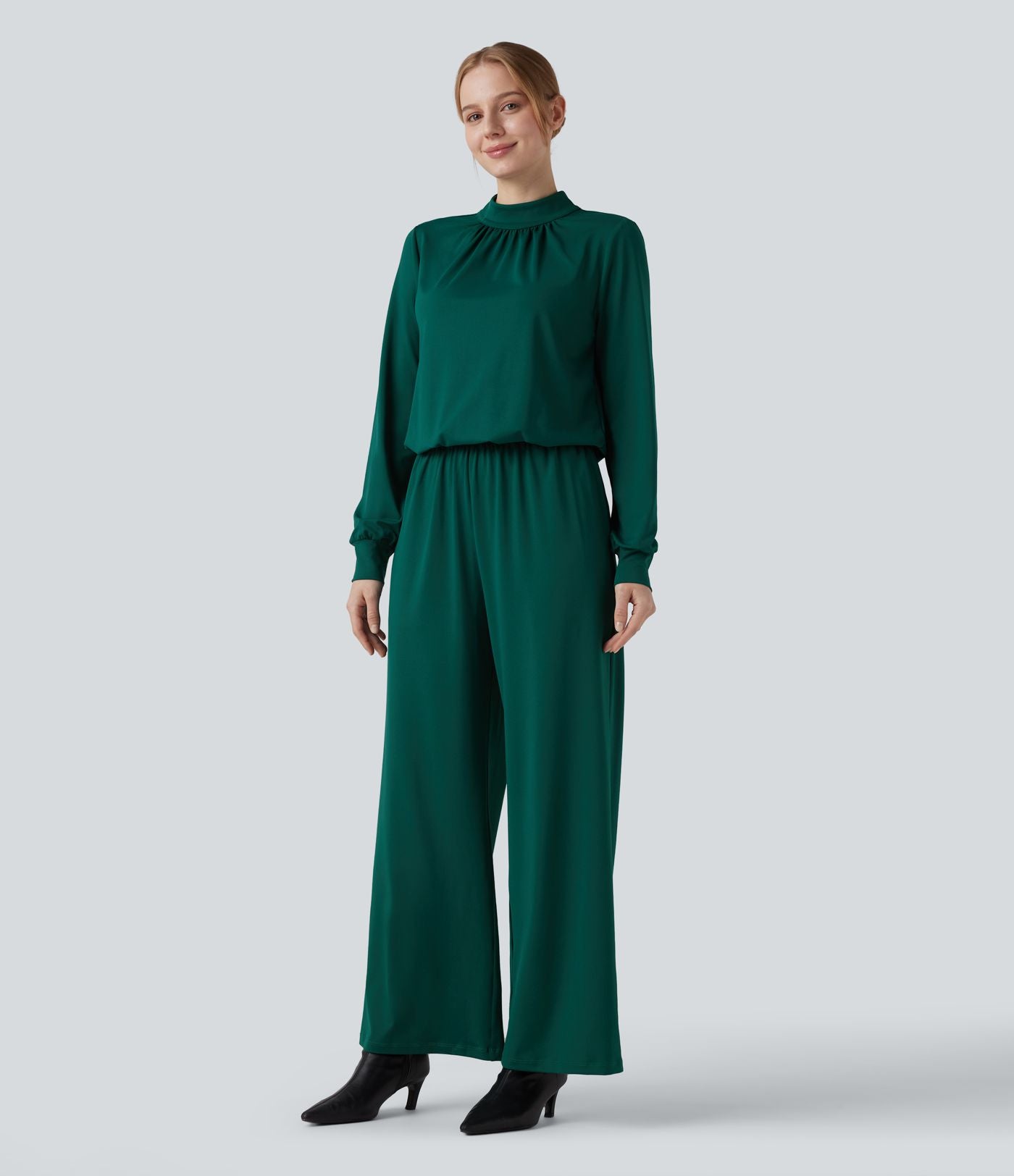 Combinaison pantalon large col montant dos goutte d'eau manches longues avec poches