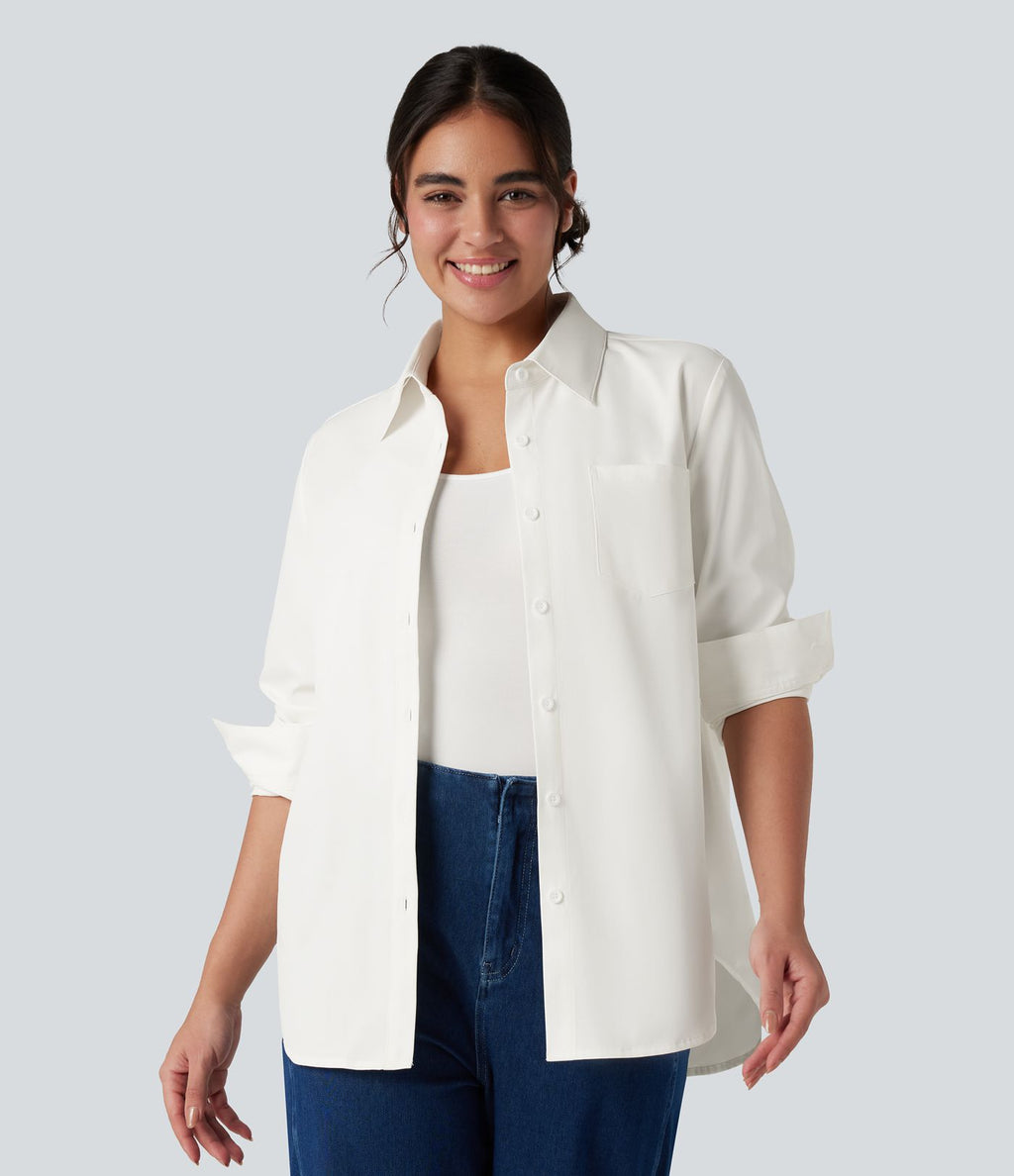 Chemise tailleur col chemise ourlet arrondi manches longues avec poche poitrine
