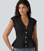 Cardigan péplum col V sans manches