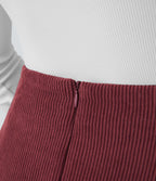Mini-Jupe Casual en Velours Côtelé 2 en 1 Fermeture Éclair Invisible Taille Haute