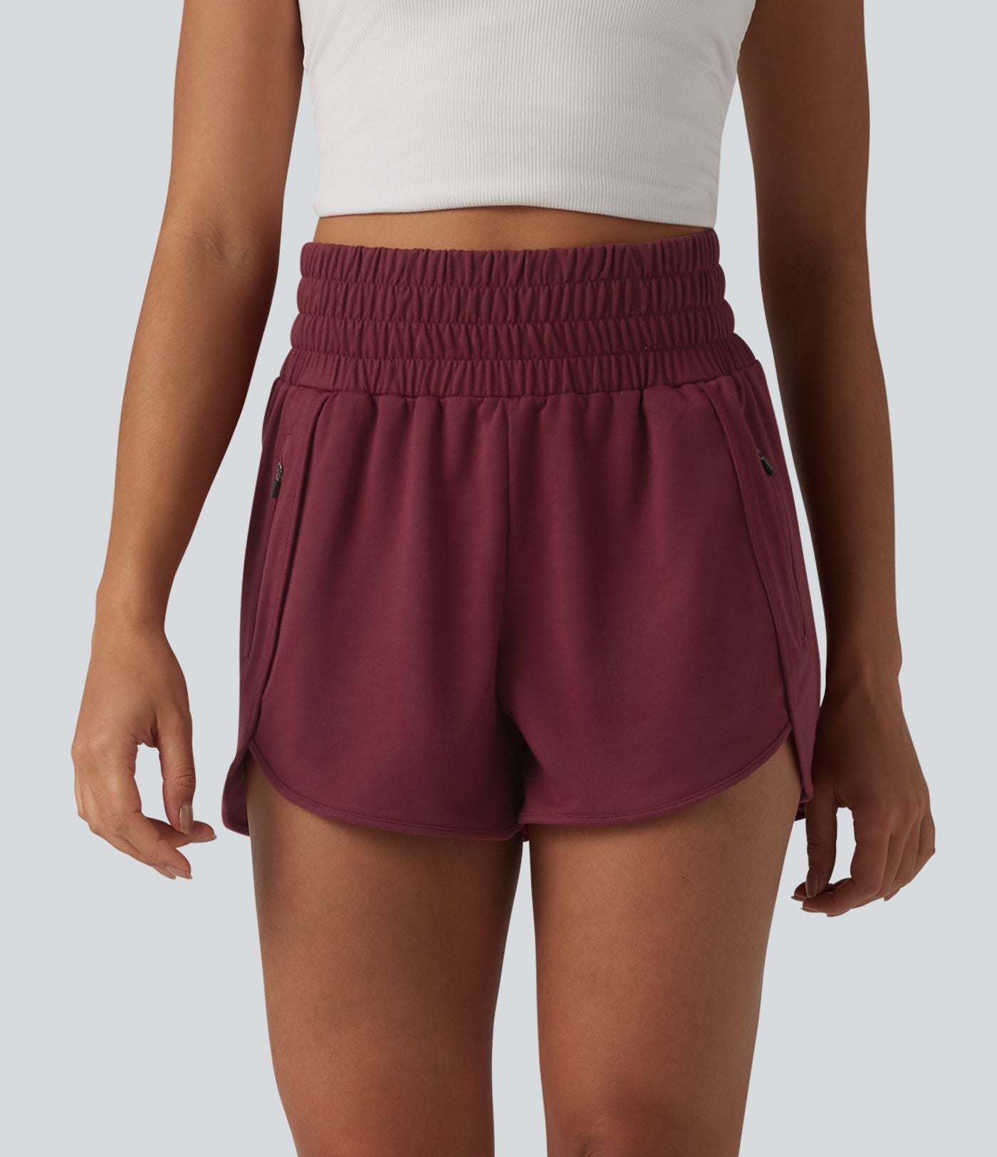 Short sweat décontracté taille haute à ourlet arrondi 7,5 cm avec poches