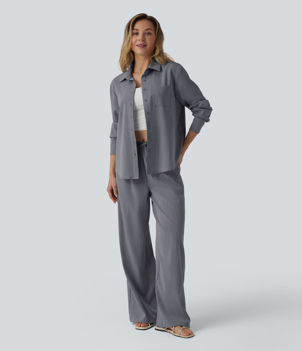 Chemise manches longues aspect lin avec poche