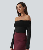 Haut SoftlyZero™ Plush épaules dénudées mesh manches longues
