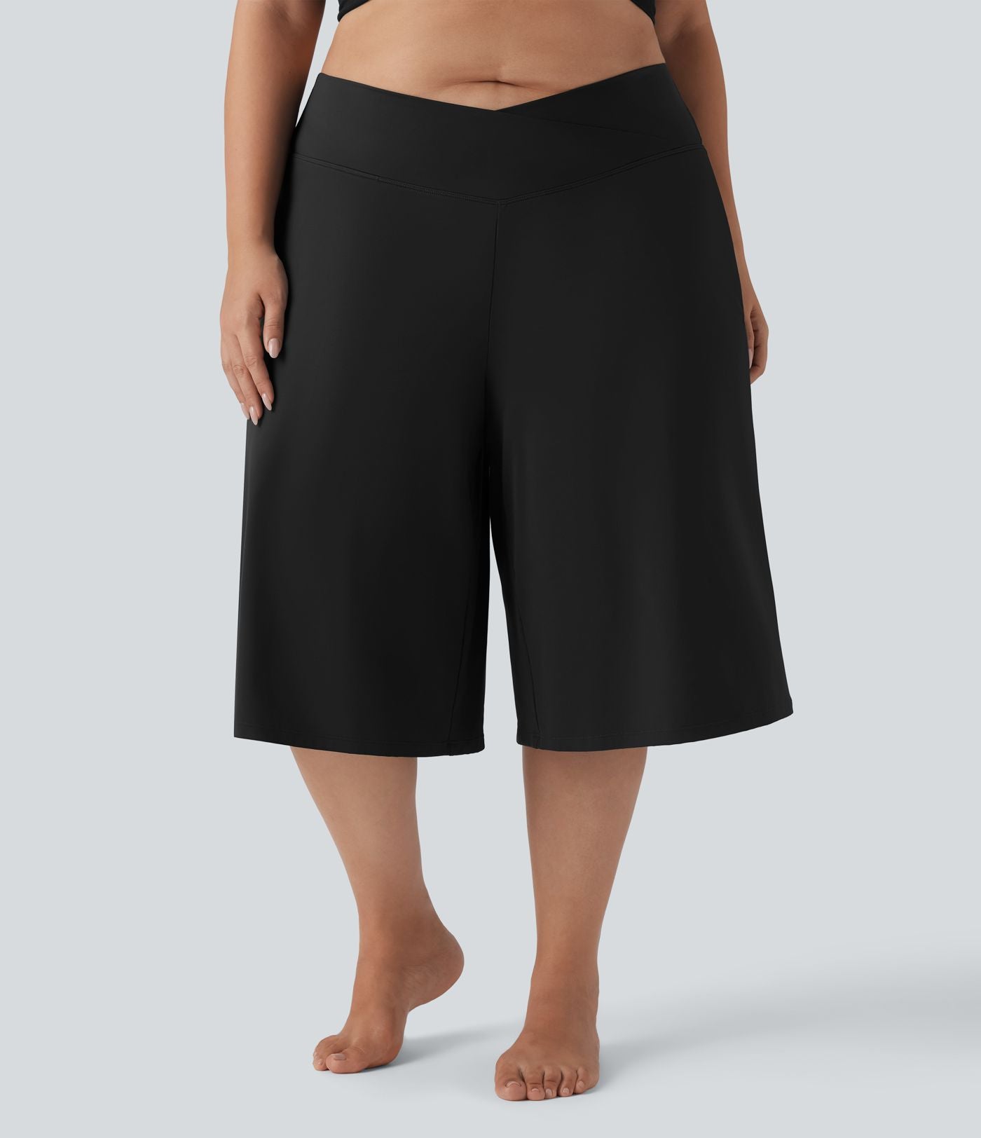 Pantalon corsaire grande taille large SoftlyZero™ Airy taille haute croisée effet frais InstantCool avec poches