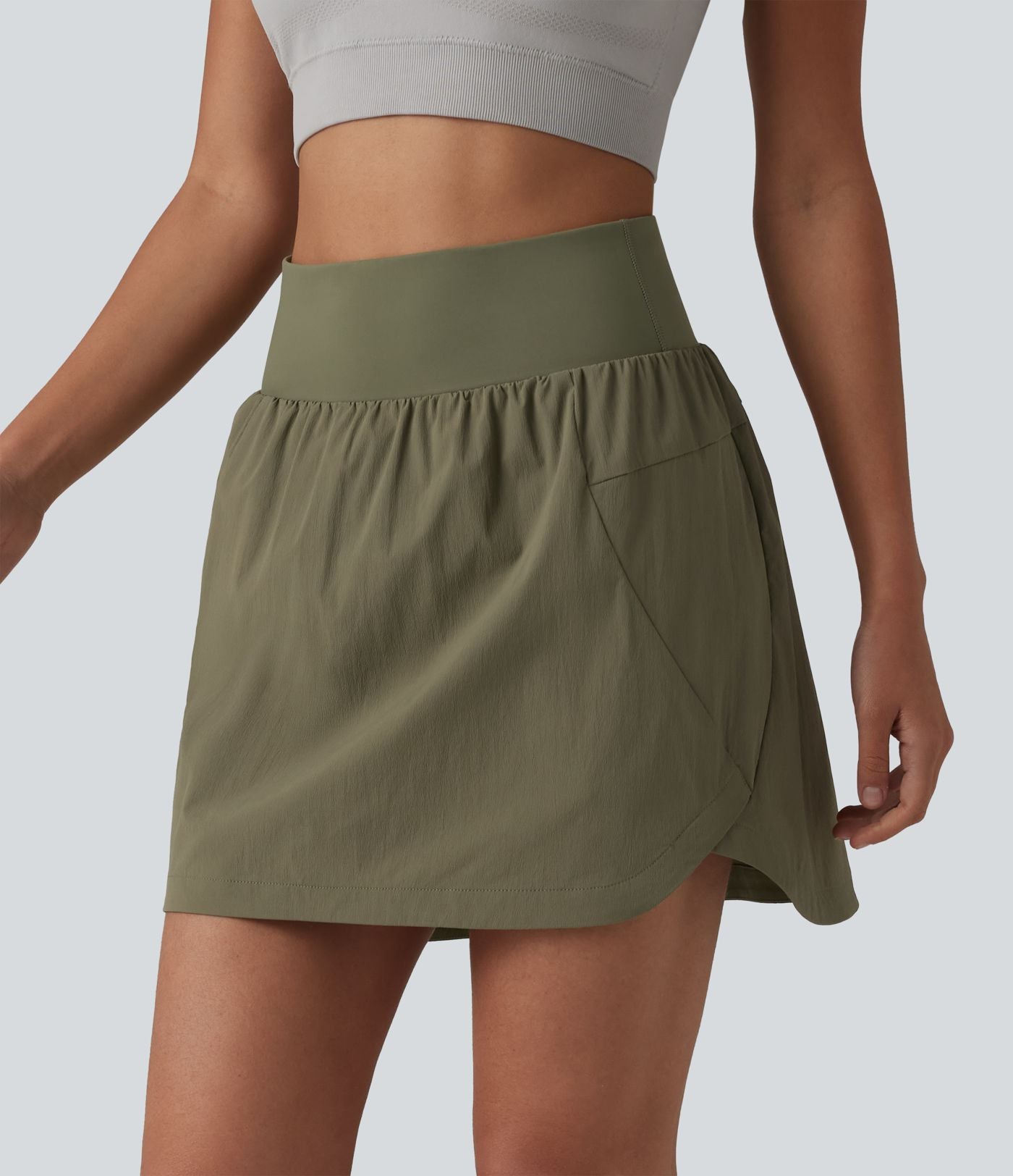 Jupe-short mini 2-en-1 taille haute ourlet arrondi avec poches pour la randonnée