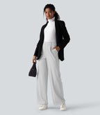 Pantalon de travail droit taille haute à rayures avec poches