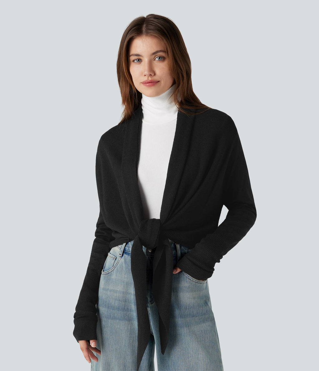 Cardigan drapé manches longues à nœud