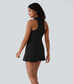 Robe de Tennis Mini Sport 2 Pièces avec Fermeture Éclair Dos Nageur et Poches Latérales Fendues