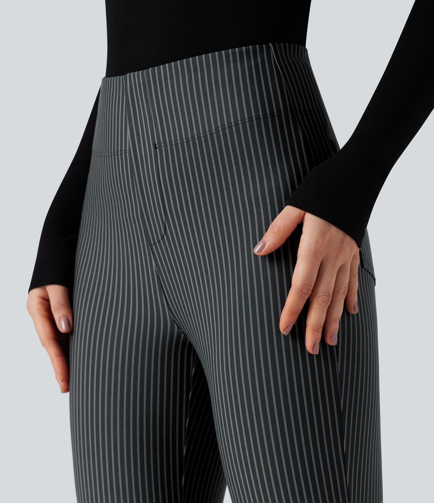 Pantalon de travail Halara Flex™ évasé à rayures, taille haute, avec poches