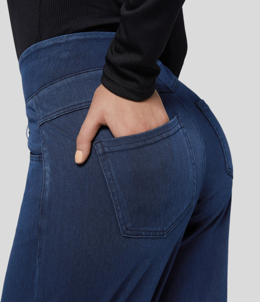 Halara Flex™ Jean Large Travail à Taille Haute Poches Multiples et Tricot Extensible
