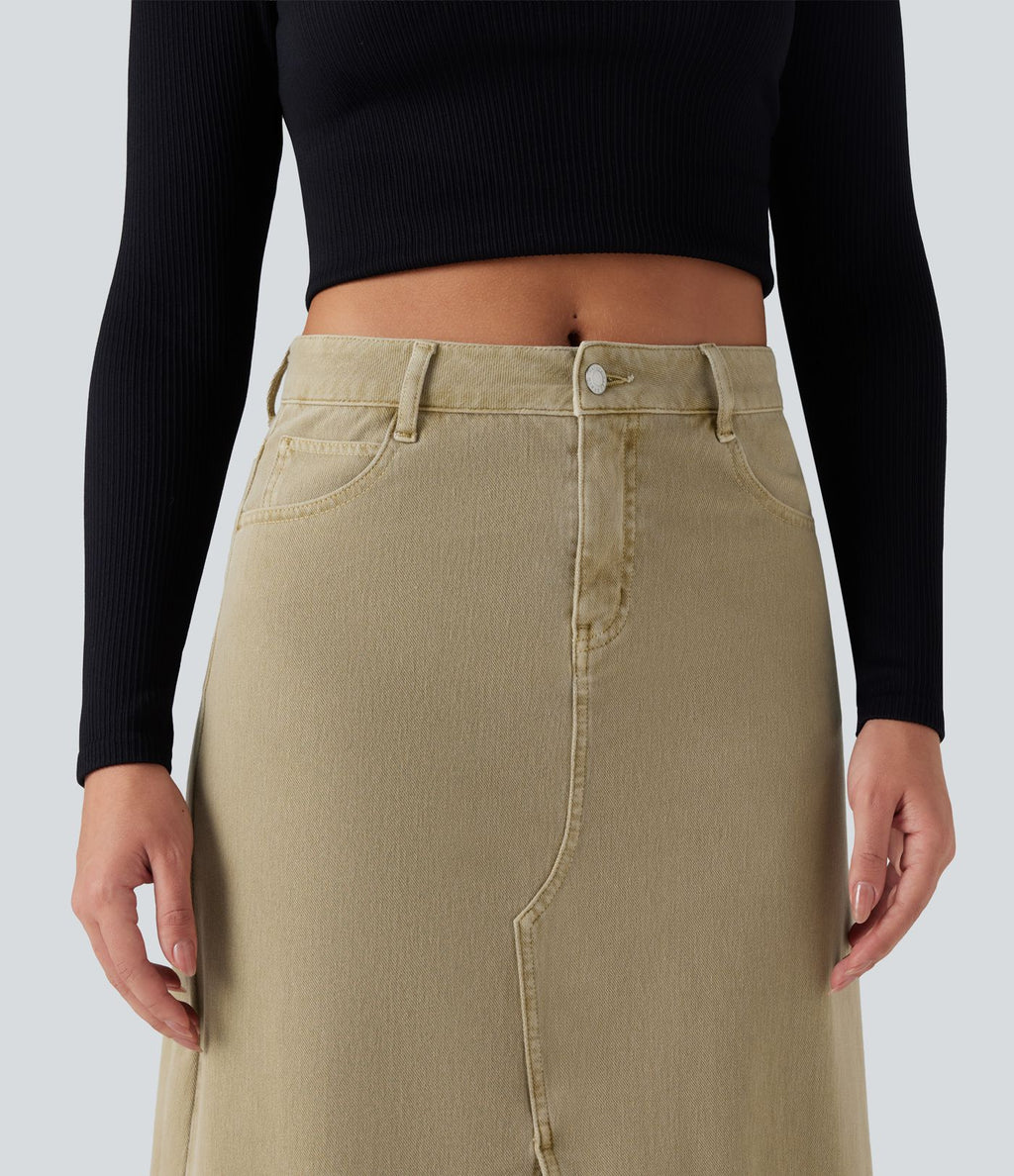 Jupe en jean colorée Halara Flex™ fendue mi-longue taille mi-haute avec poches
