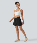 Short de yoga 2-en-1 taille haute croisée en SoftlyZero™ Airy à effet frais InstantCool 12,5 cm avec poches