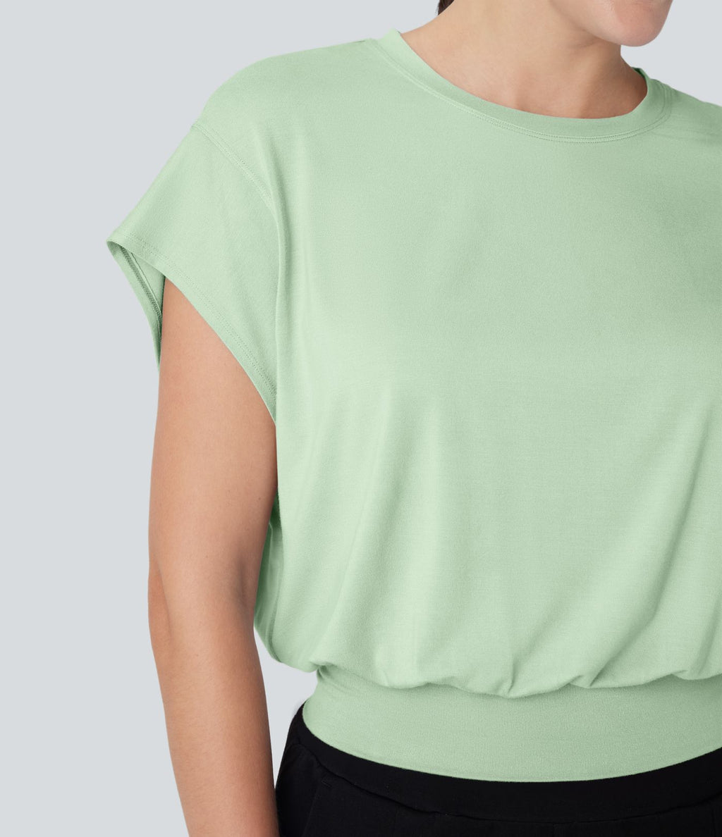 T-shirt de travail à col rond et manches chauve-souris courtes