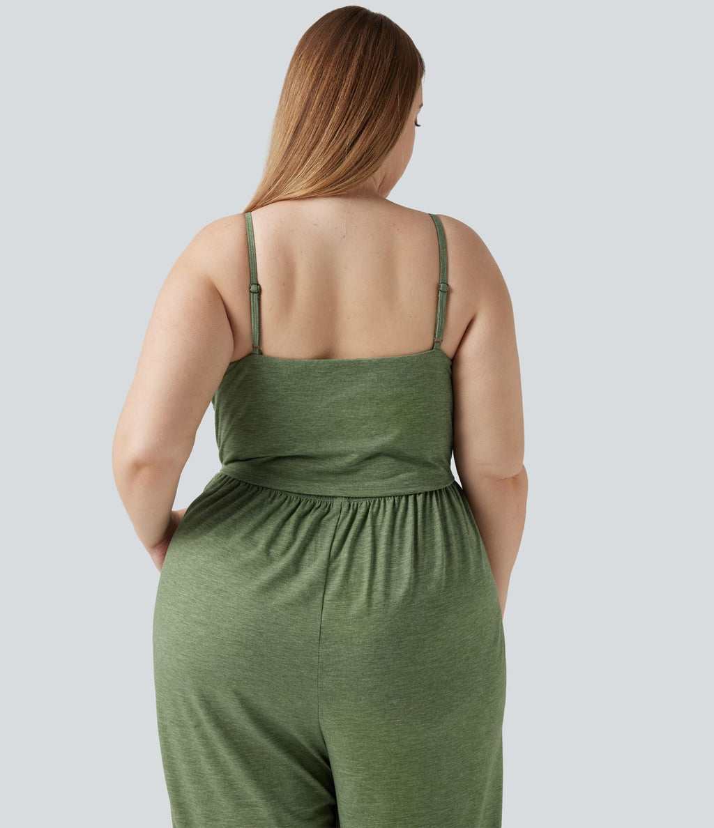 Combinaison grande taille chinée à jambes larges avec détails froncés, poches, coussinets amovibles et accès facile Easy Peasy