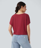 T-shirt décontracté maille côtelée manches chauve-souris coupe décontractée