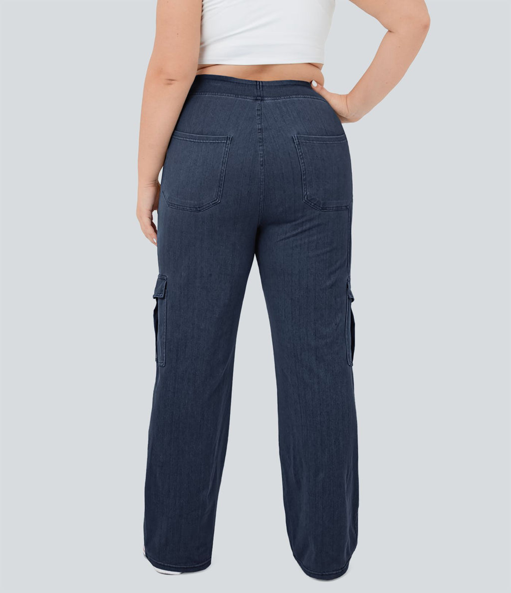 Halara Flex™ Jean Droite Cargo Taille Mi-Haute Multiples Poches Décontracté Extensible Droite Grande Taille