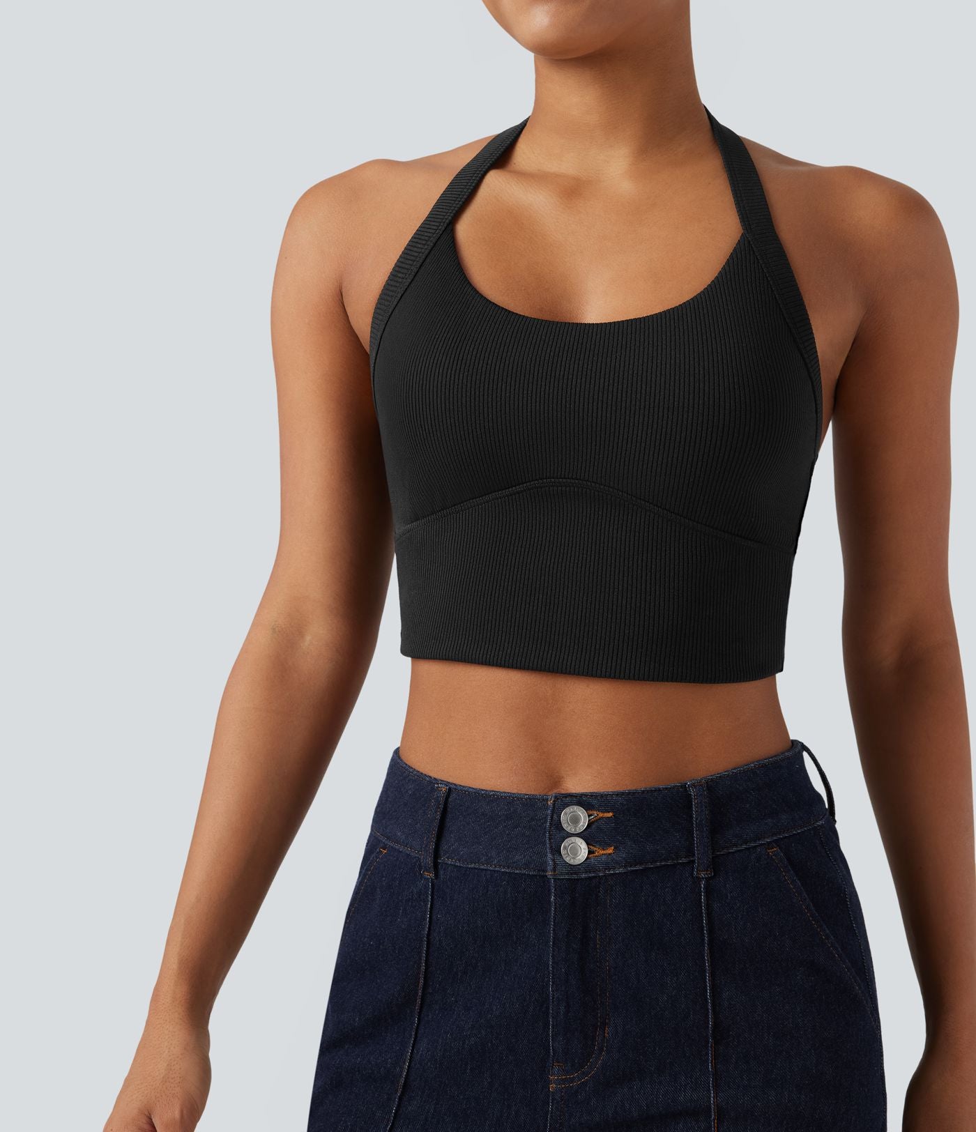 Débardeur décontracté cropped maille côtelée dos-nu boucle réglable