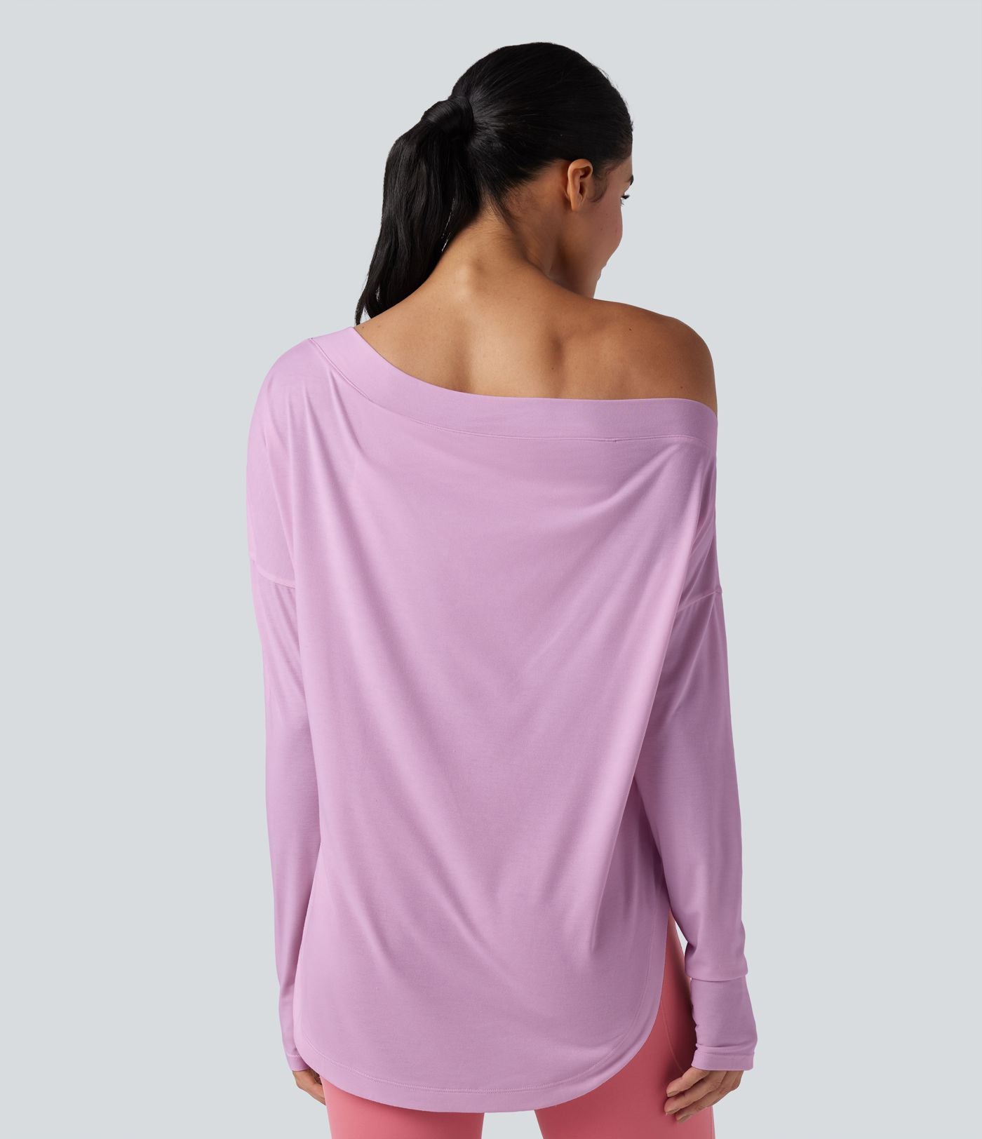 Top de sport yoga une épaule séchage rapide ourlet arrondi asymétrique manches longues avec trous pouces - Brassière intégrée