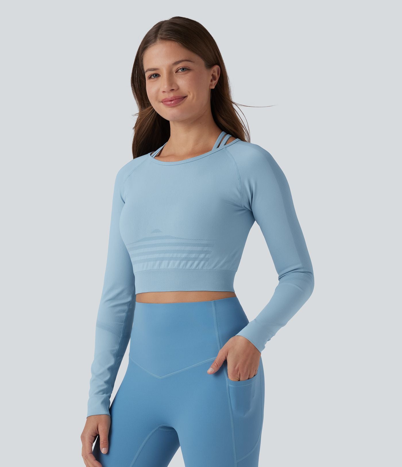 OneForm Seamless Flow Top de sport 2-en-1 court yoga à manches longues raglan