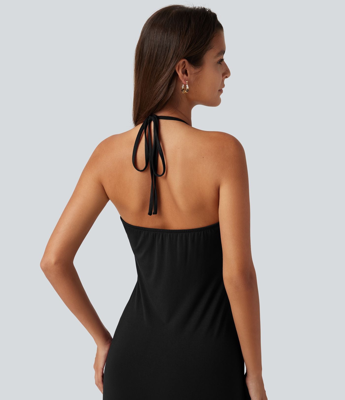 Robe longue dos-nu à nouer avec soutien-gorge intégré et poches, bonnets DD à F