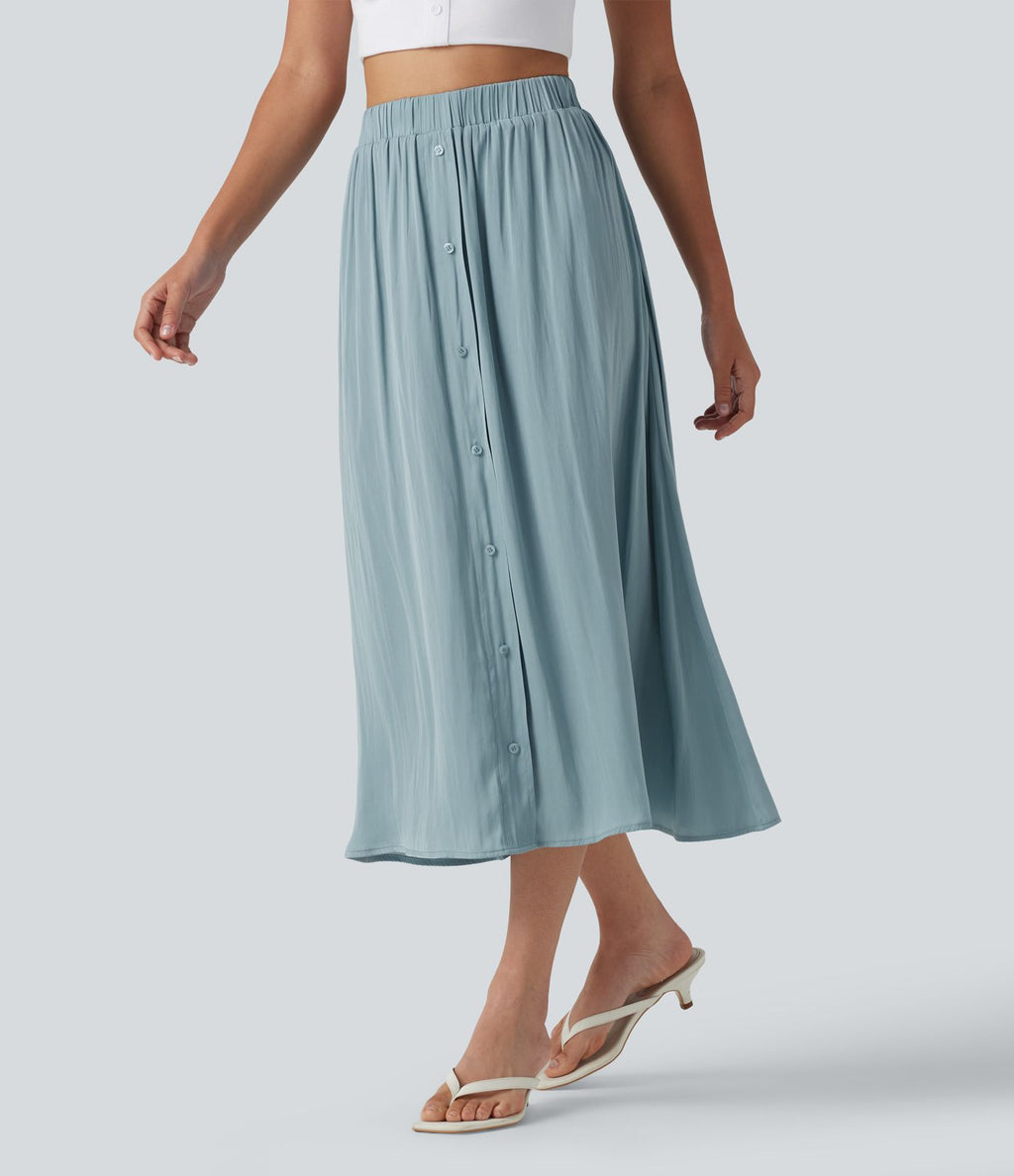 Jupe midi trapèze fluide, taille haute, décontractée