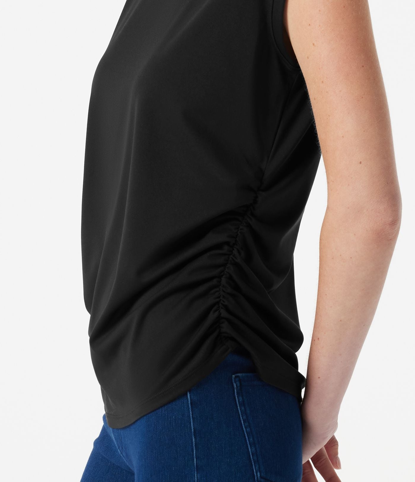 T-shirt casual froncé à col rond et manches courtes