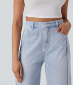 Jean 7/8 baggy décontracté délavé taille haute avec poches Halara Flex™