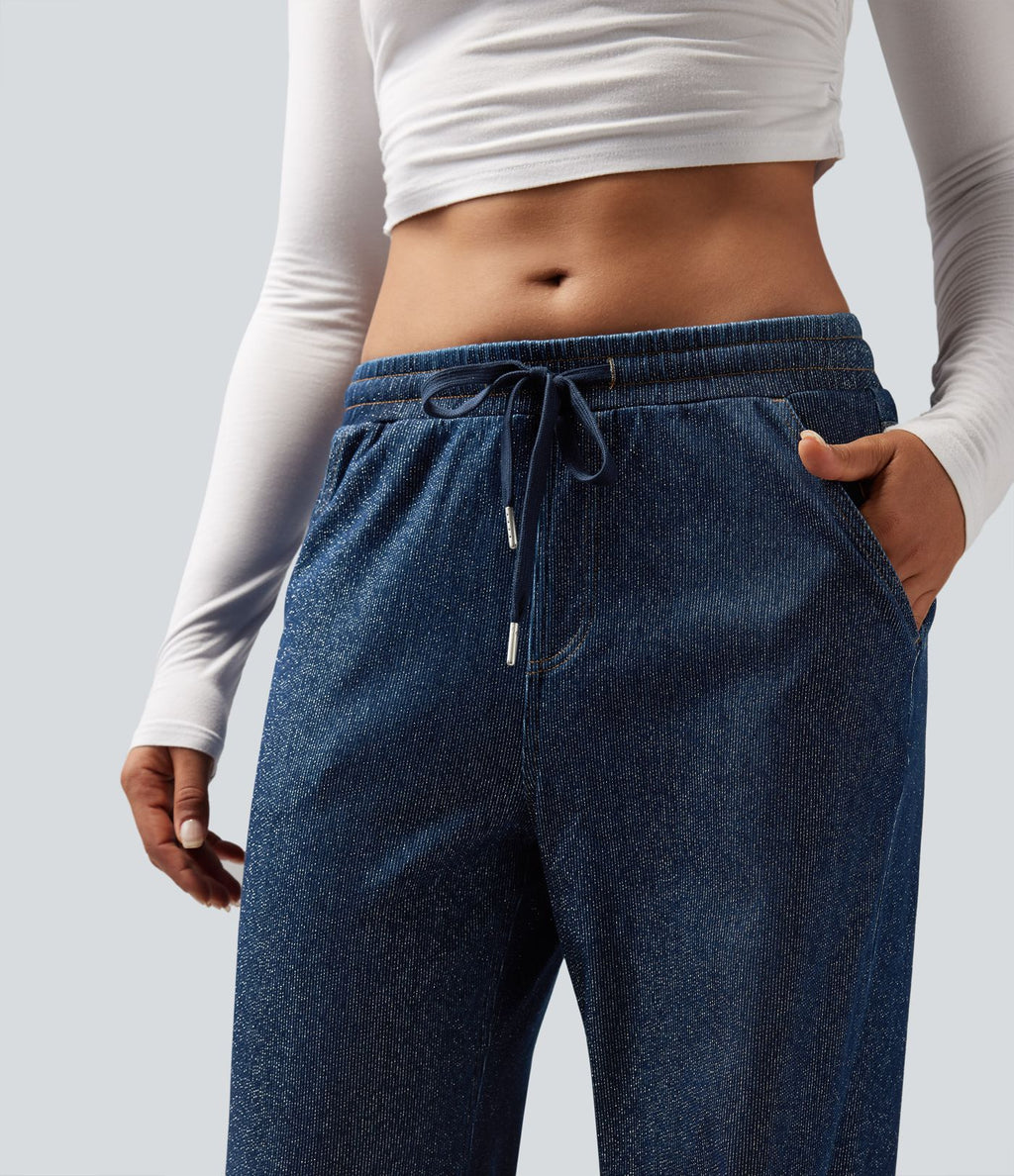 Jogging taille basse Halara Flex™ jambes larges, effet sparkle, avec poches