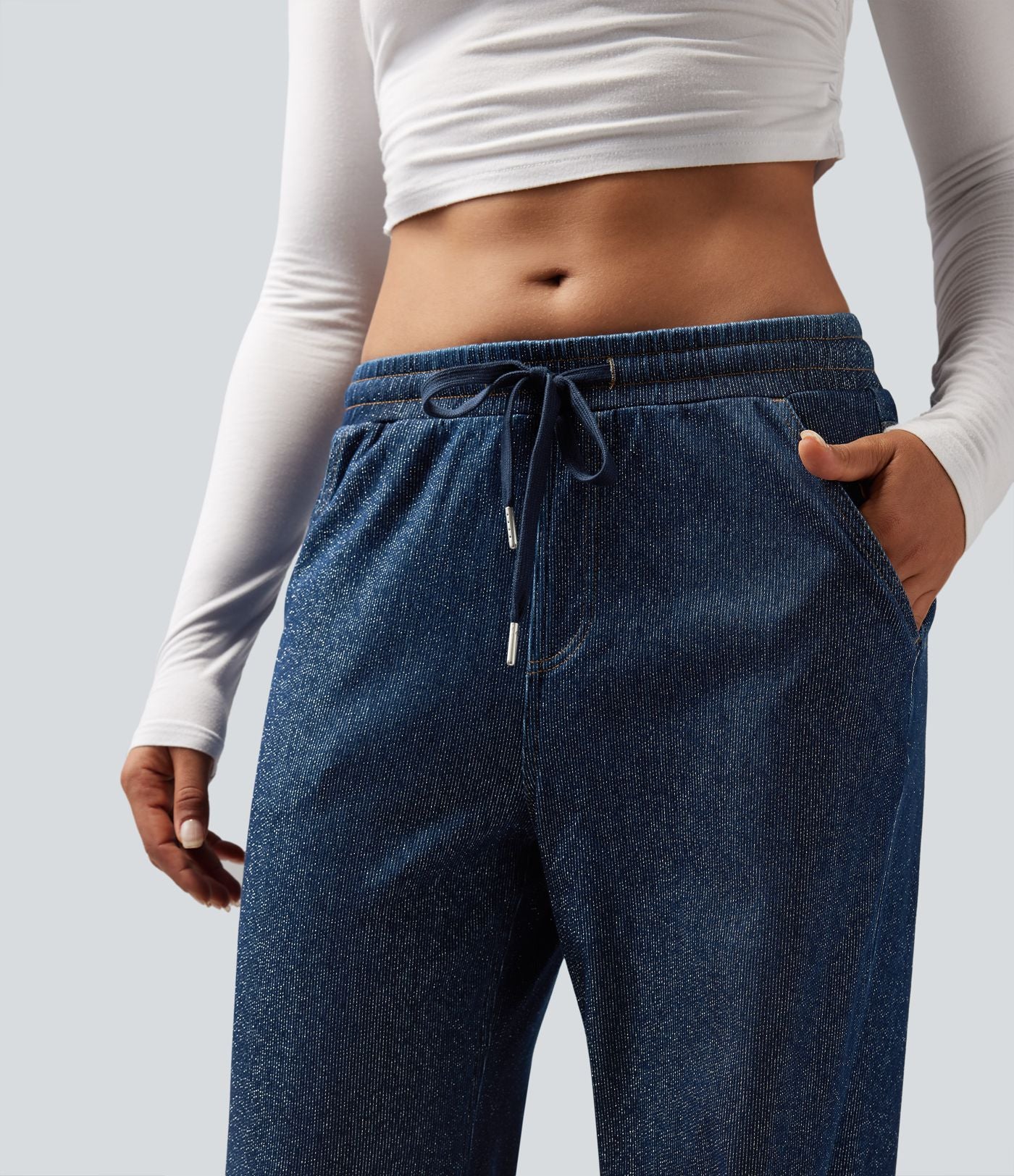Jogging taille basse Halara Flex™ jambes larges, effet sparkle, avec poches