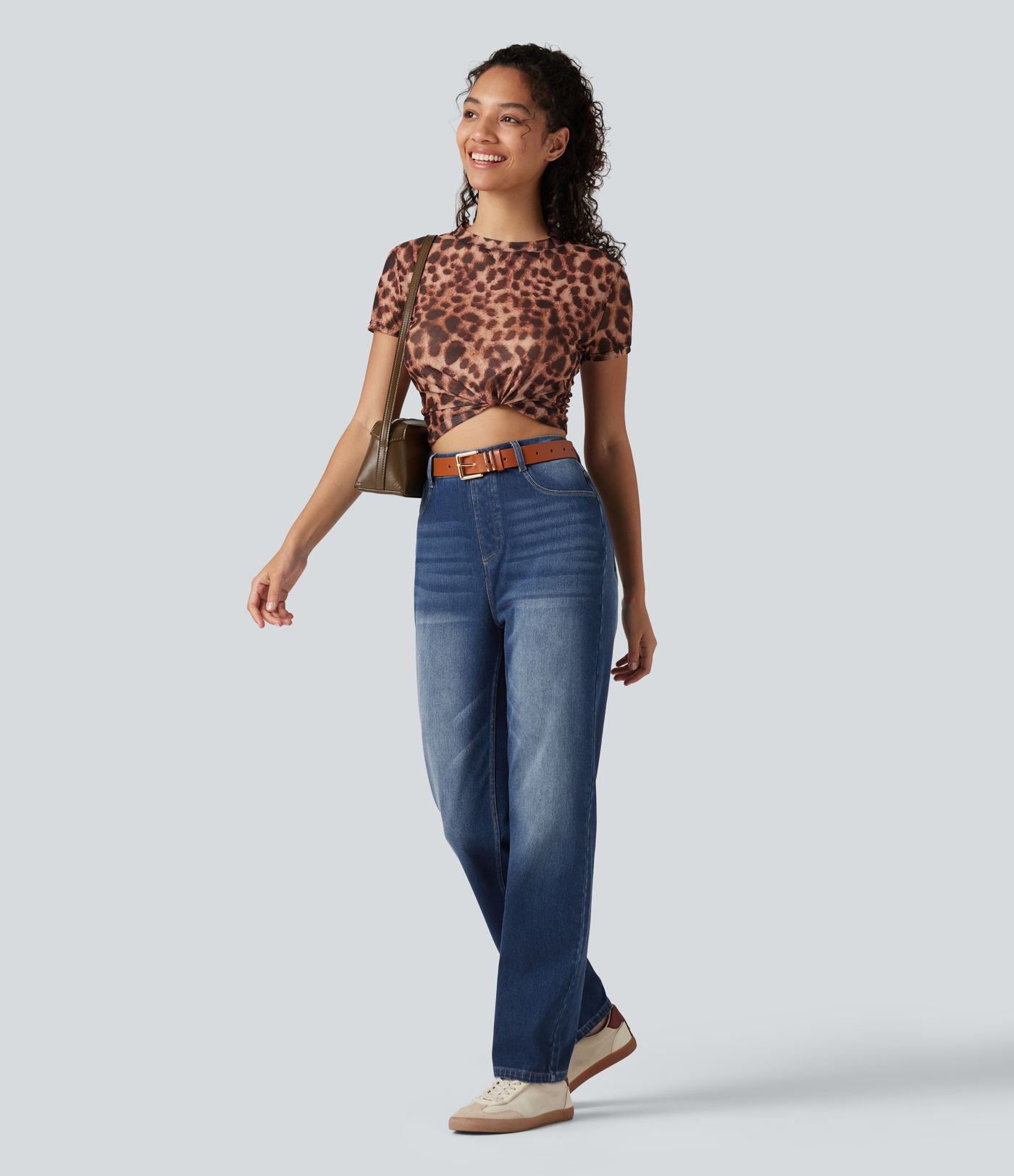Jean droit taille haute Halara Flex™ délavé avec poches
