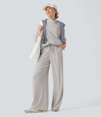 Sweat décontracté oversize col montant manches longues maille gaufrée à trous pouces avec poches