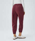 Pantalon décontracté en velours côtelé avec taille mi-haute, boutons et fermeture éclair