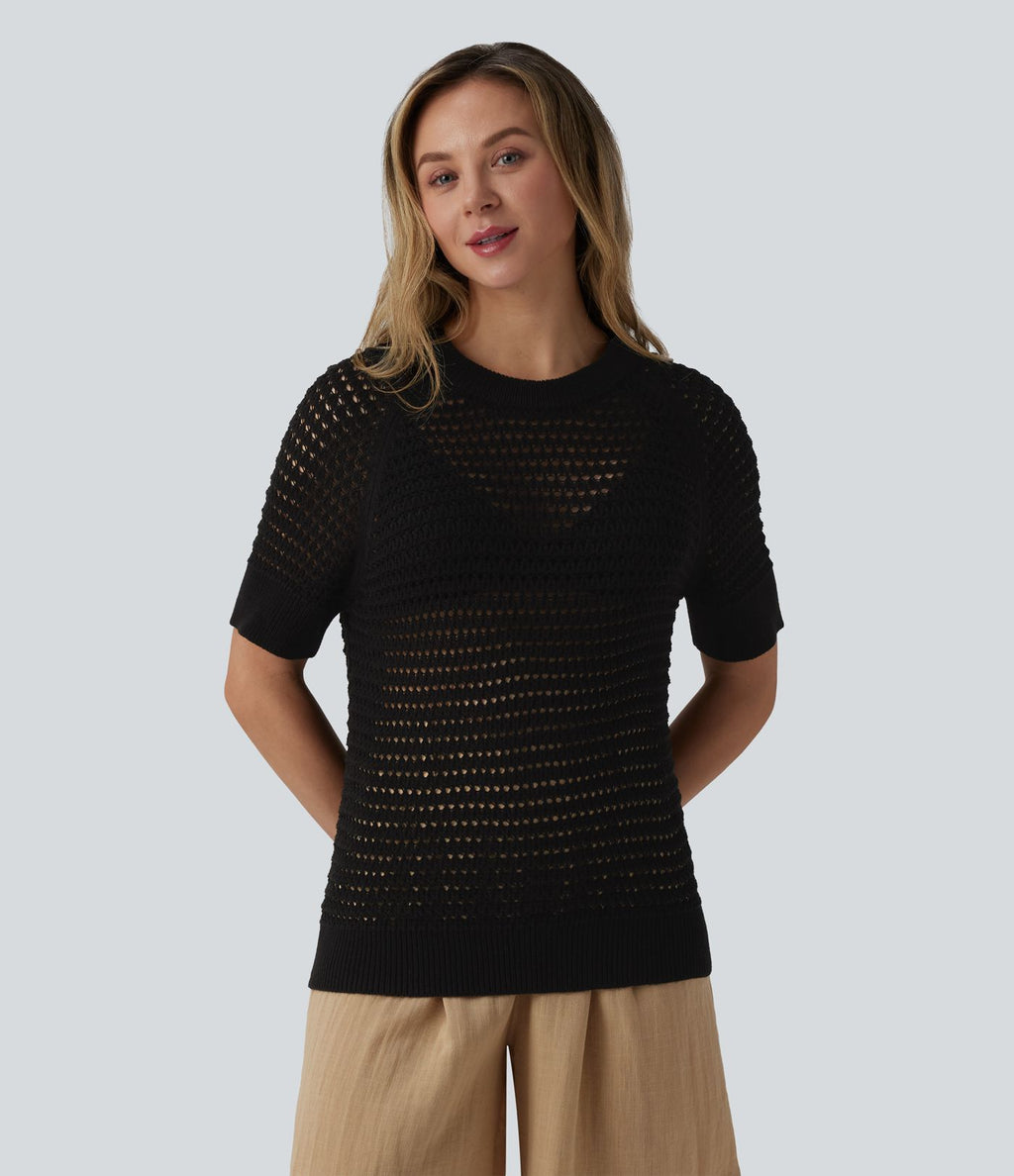 Pull col rond manches courtes