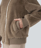 Veste bomber sherpa zippée à manches longues avec poches