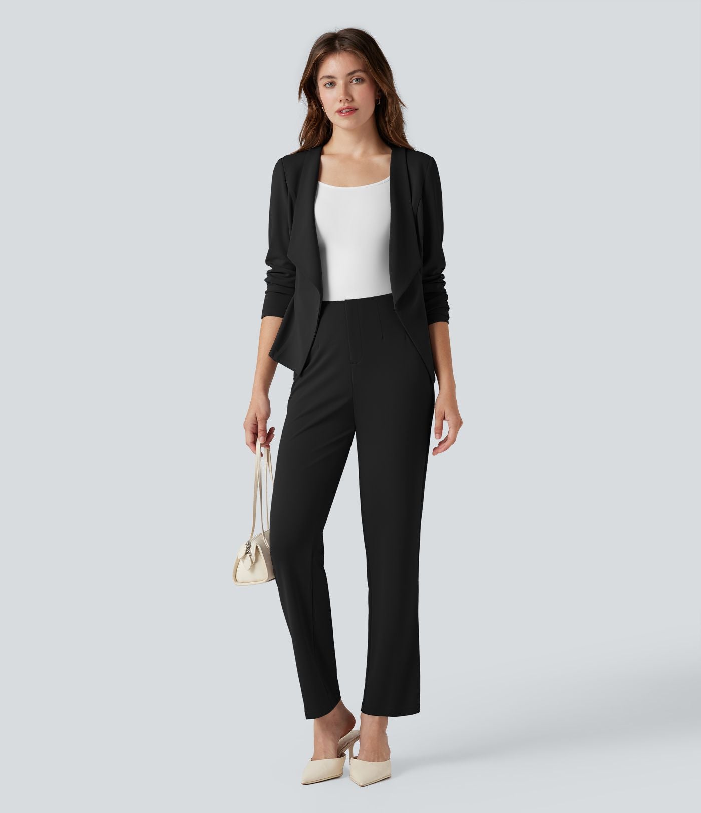 Blazer tailleur waterfall manches longues en crêpe