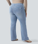 Jean décontracté Halara Flex™ grande taille bootcut taille haute en maille extensible délavée avec multiples poches