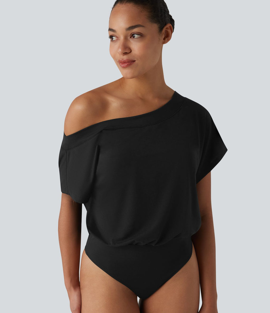 Body casual asymétrique une épaule à manches courtes, séchage rapide et soutien-gorge intégré