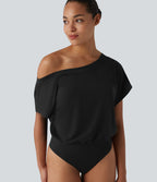 Body casual asymétrique une épaule à manches courtes, séchage rapide et soutien-gorge intégré
