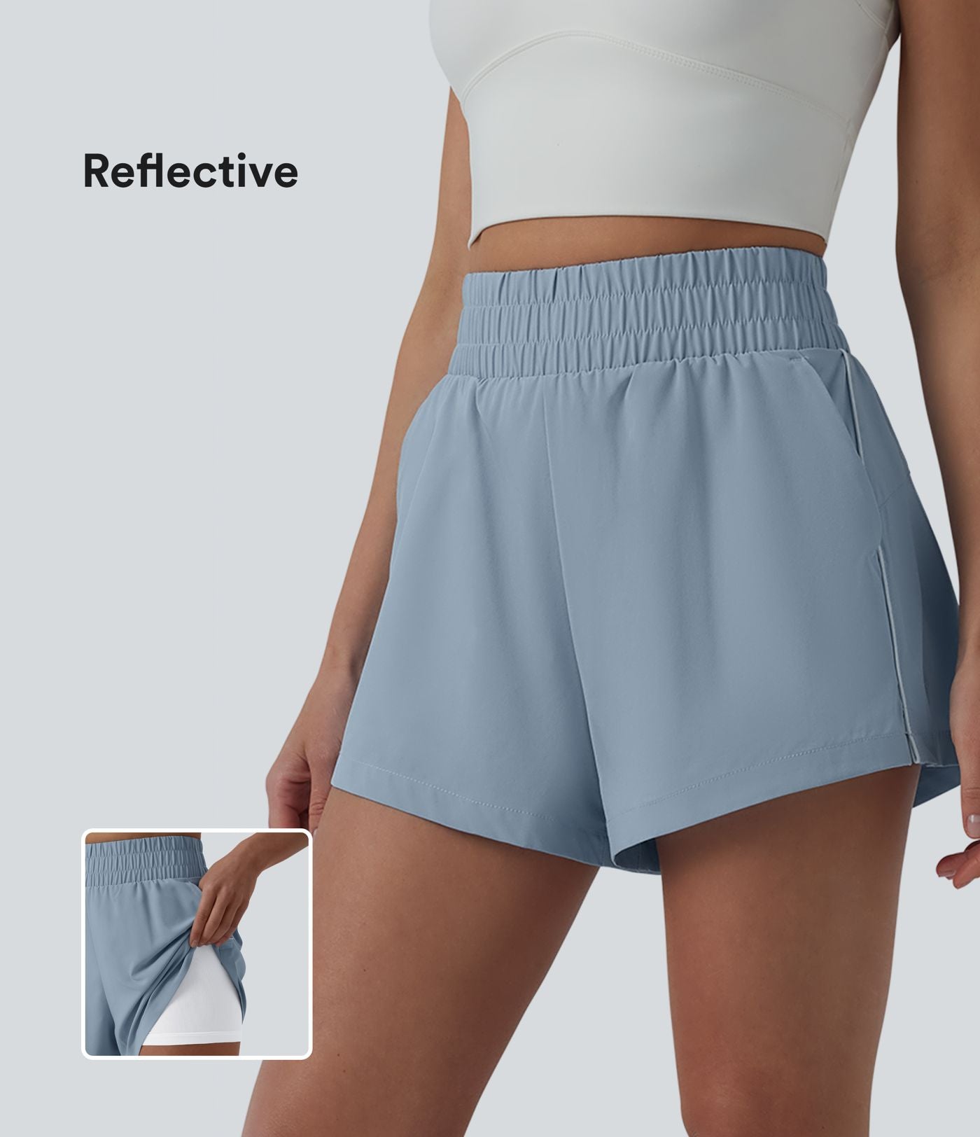 Short sport 2-en-1 taille haute réfléchissant à séchage rapide Breezeful™ avec poches