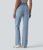 Halara Flex™ Jeans bootcut Casual Taille Haute Multiples Poches Lavés Élastiques et Tricotés Coupe