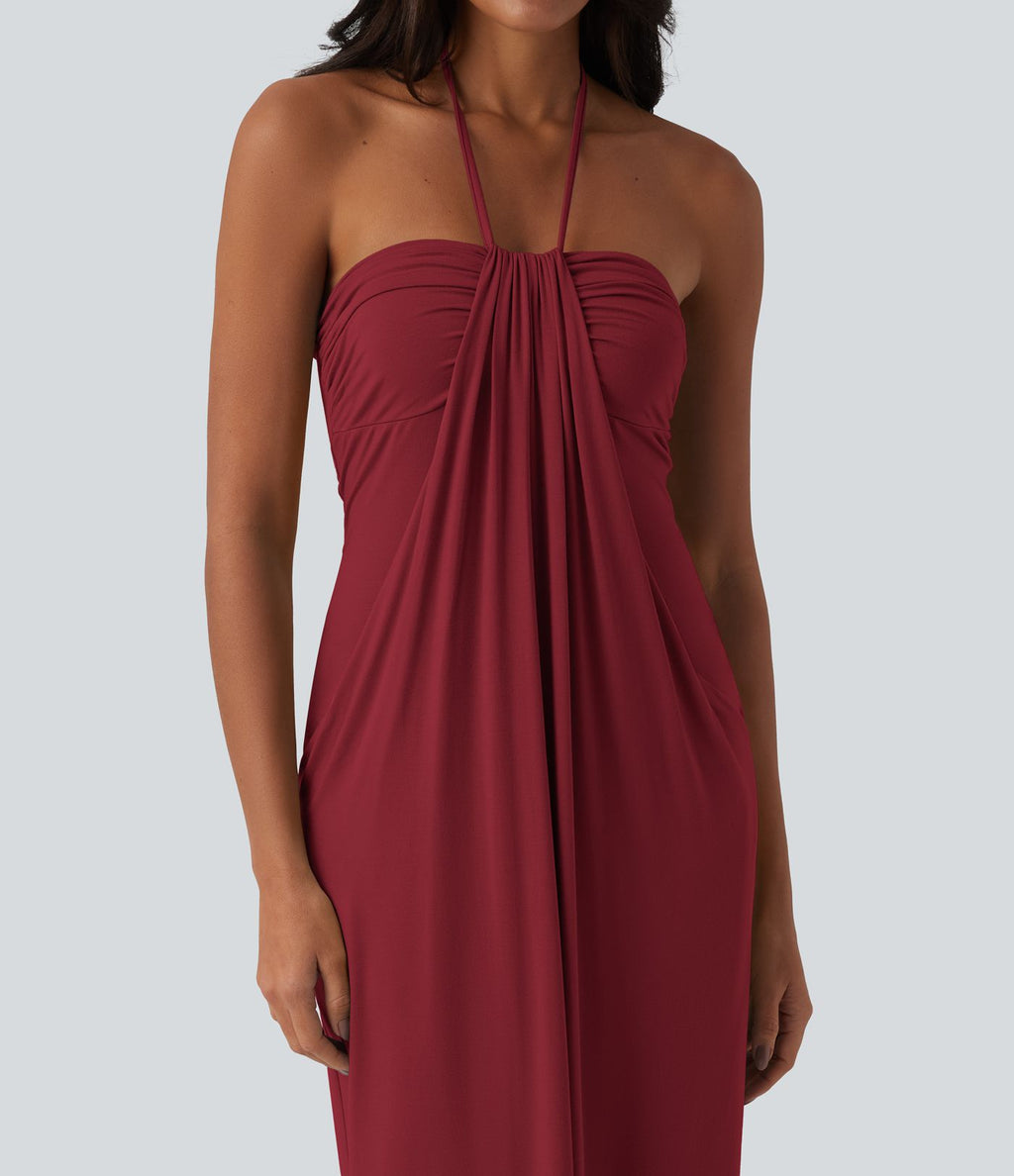 Robe longue dos nu col licou avec nœud et poches