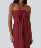 Robe longue dos nu col licou avec nœud et poches
