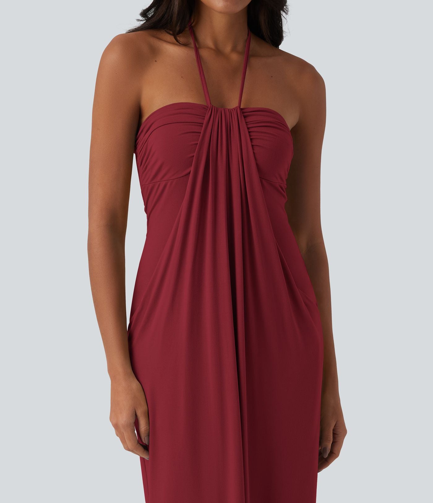 Robe longue dos nu col licou avec nœud et poches